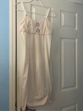 Women's Ivory Slip Dress with Pink Trim